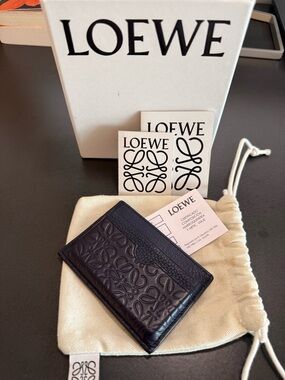 Loewe Navy Embossed Anagram Leather Card Case